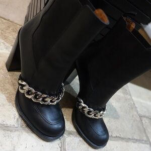 Givenchy Black Heeled Boots with Silver Chain